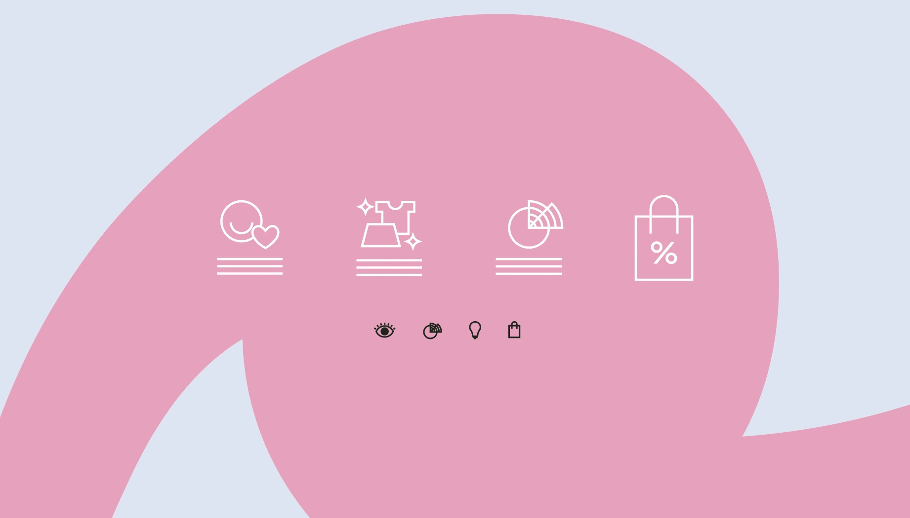 Iconografía de servicios de imagen personal en estilo minimalista sobre fondo rosa y azul claro.